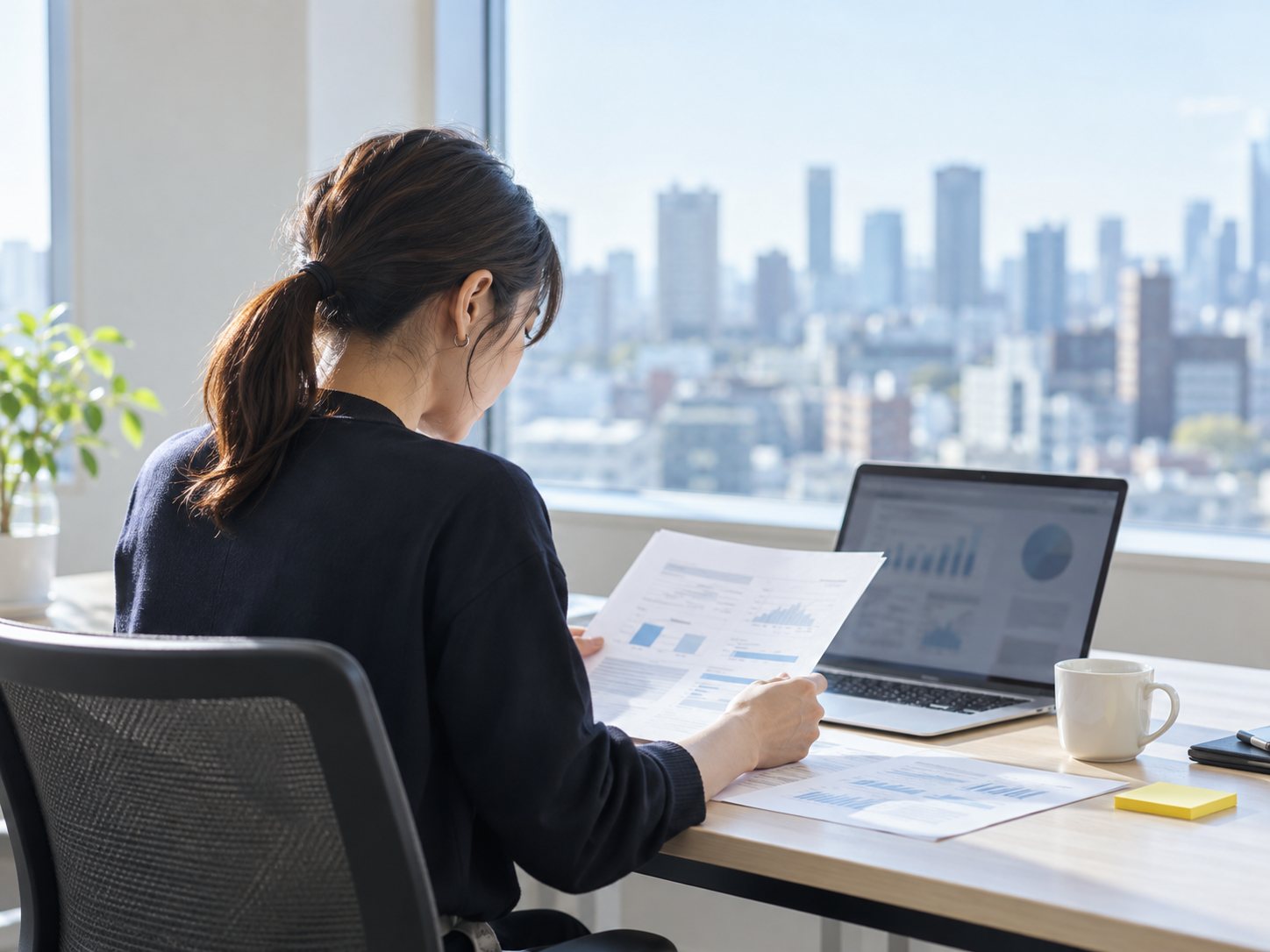 ひとりで採用の資料に向き合う担当者